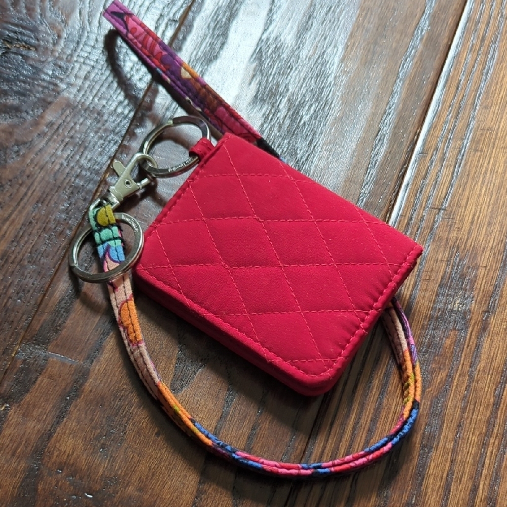 VERA BRADLEY I Quilted Red Snap Double ID Case Card Holder with Lanyard